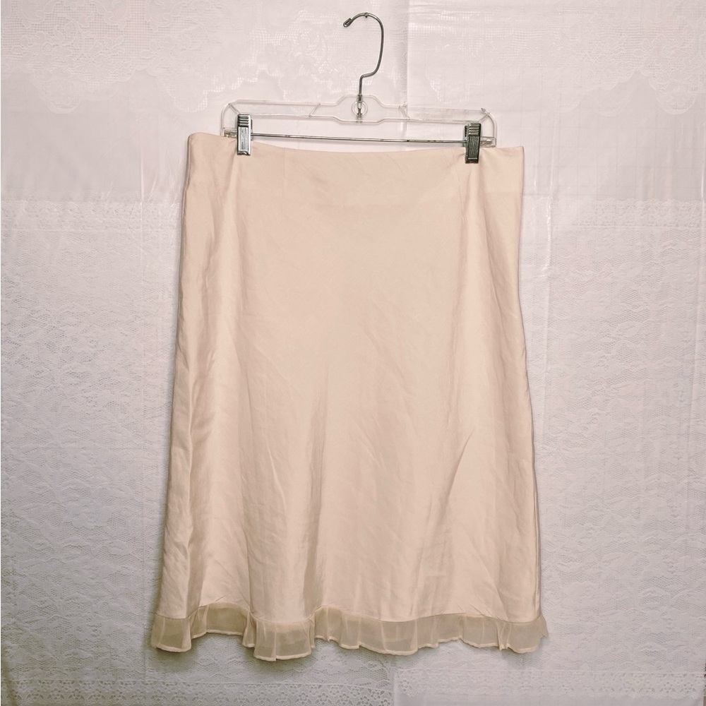 Amanda smith Cream Size 14 silk linen blend skirt ruffle Chiffon hem A Line